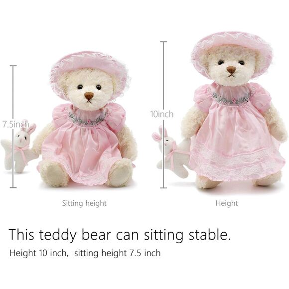 10" Oitscute Pink Small Teddy Bear with Cloth Stuffed Animal Soft Plush Toy - Picture 2 of 5